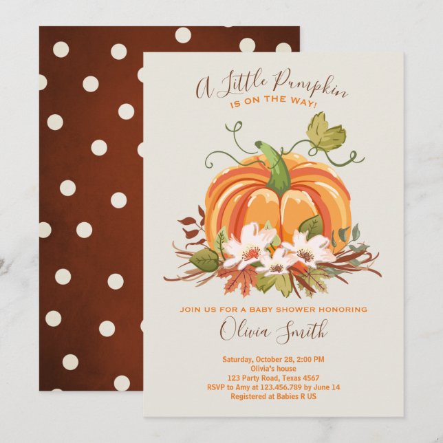 Pumpkin Babydusch-inbjudan höstfällning Neutralt Inbjudningar (Fram/baksida)