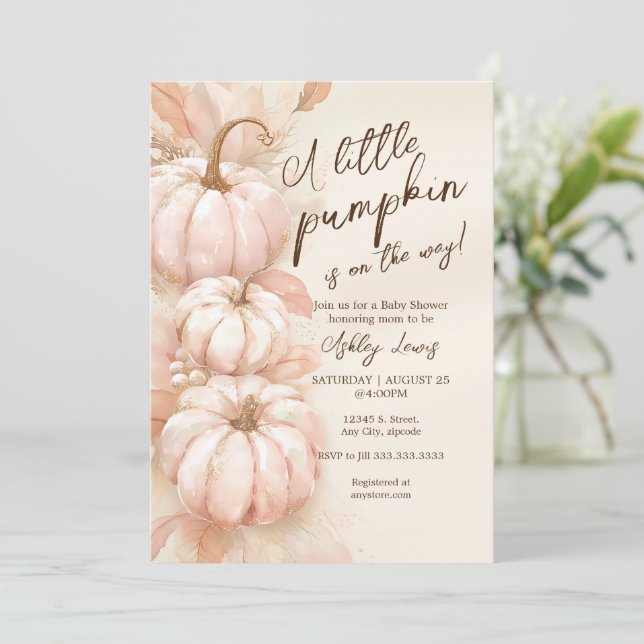 Pumpkin-babydusch-inbjudan,  rosa-pumpa inbjudningar (Stående Fram)