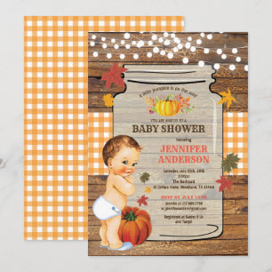 Pumpkin-babyduschinbjudan, rustiskt trä inbjudningar