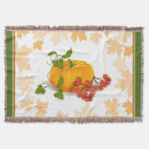 Pumpkin, bär, löv, gräns faller Thanksgiving Filt