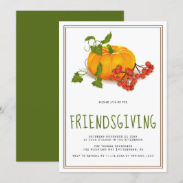 Pumpkin, bär och brun ram Friendsgiving Inbjudningar