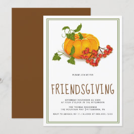 Pumpkin, bär och grönt ram Friendsgiving Inbjudningar