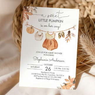 Pumpkin-Barnkläder för babyvisningsinbjudan Inbjudningar