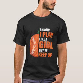 Pumpkin Baseball spelar som en liten flicka - lätt T Shirt