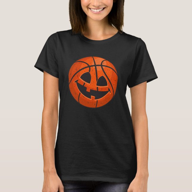 Pumpkin Basketball Jack o lantern Halloween T Shirt (Framsida)