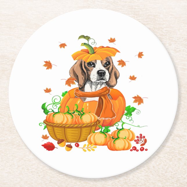 Pumpkin Beagle Thanksgiving beagle in Pumpkin Underlägg Papper Rund (Framsidan)