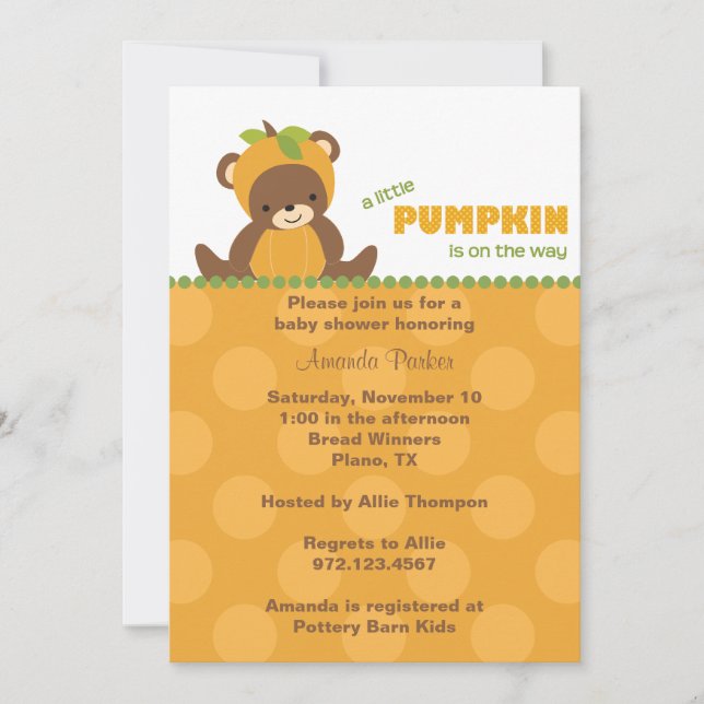 Pumpkin Bear Baby Shower-inbjudan Inbjudningar (Framsida)