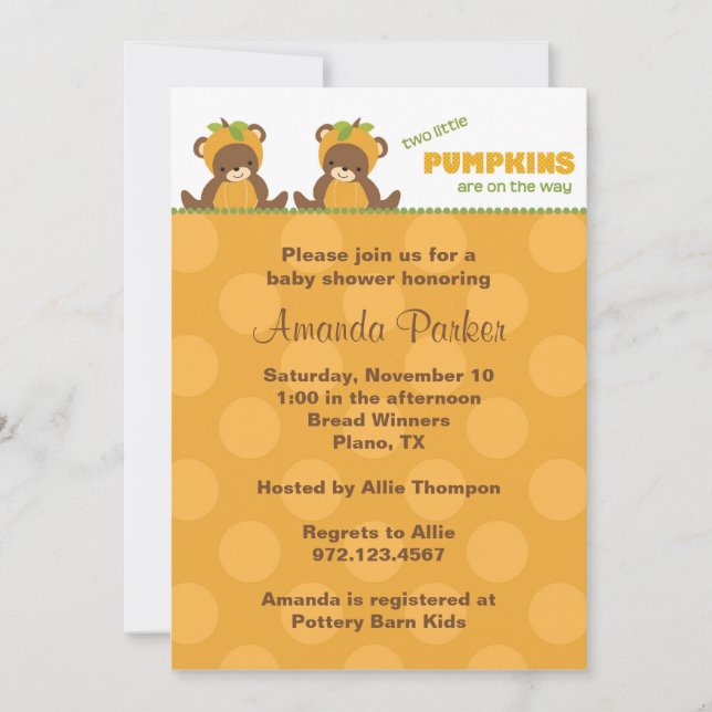 Pumpkin Bear Baby Shower-inbjudan Inbjudningar (Framsida)