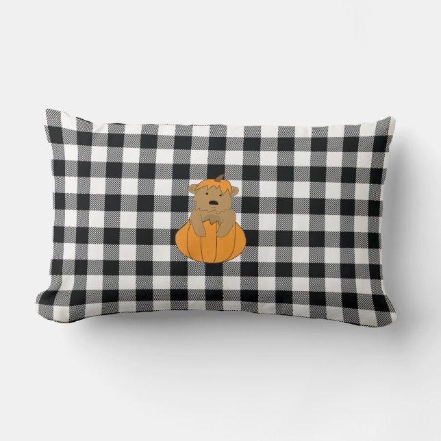 Pumpkin Bear Check Mönster Farmhouse Pillow Lumbarkudde (Framsida)