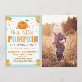 Pumpkin Birthday bjudande Boy Birthday Fall blue Inbjudningar