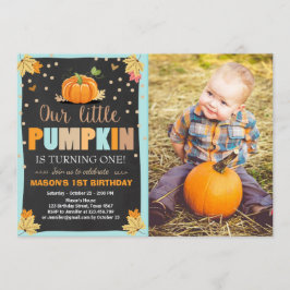 Pumpkin Birthday bjudande Boy Birthday Fall blue Inbjudningar
