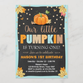 Pumpkin Birthday bjudande Boy Birthday Fall blue Inbjudningar