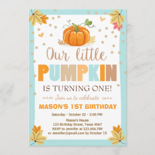 Pumpkin Birthday bjudande Boy Birthday Fall blue Inbjudningar