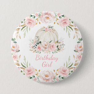 Pumpkin Birthday Girl Rosa Fall Blommigt Ro Knapp