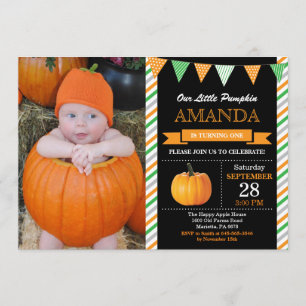 Pumpkin Birthday-inbjudan, Orange och Grönt Inbjudningar