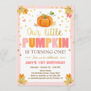 Pumpkin Birthday-inbjudan Rosa Första födelsedag Inbjudningar