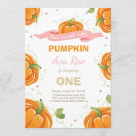 Pumpkin Birthday-inbjudan Rosa Första födelsedag Inbjudningar