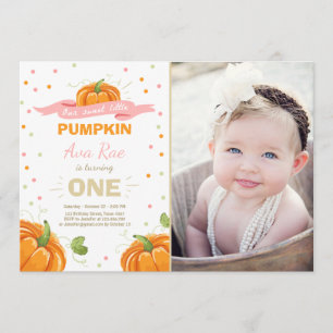Pumpkin Birthday-inbjudan Rosa Första födelsedag Inbjudningar