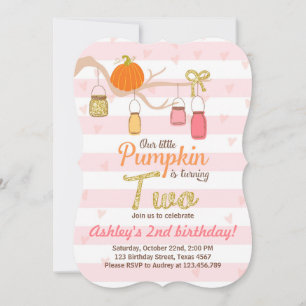 Pumpkin Birthday-inbjudan Rosa Guld andra Bday Inbjudningar