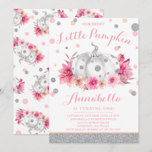Pumpkin Birthday-inbjudan Rosa Silver Pumpkin Inbjudningar