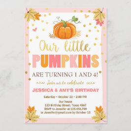 Pumpkin Birthday-inbjudan Rosa Twin Joint Dual Inbjudningar