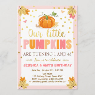 Pumpkin Birthday-inbjudan Rosa Twin Joint Dual Inbjudningar