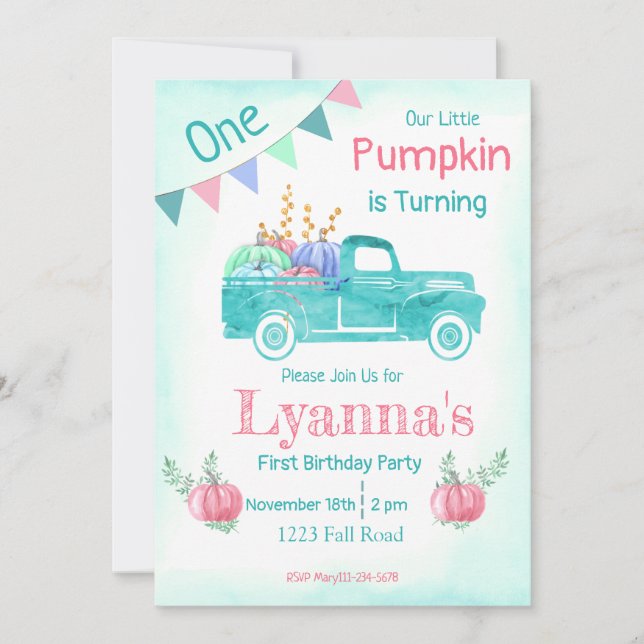 Pumpkin Birthday, Pumpkin Party, Fall, Teal Party Inbjudningar (Framsida)
