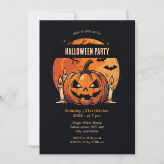 Pumpkin Black and orange Halloween fest Inbjudningar