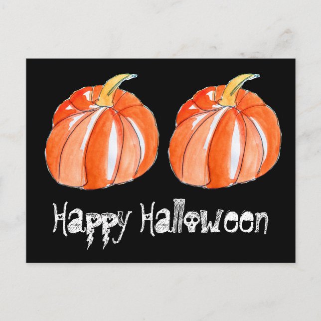 Pumpkin Black and orange Halloween-tema Vykort (Framsida)