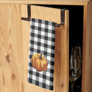 Pumpkin Black Buffalo Check Kitchen Towel Kökshandduk