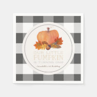 Pumpkin Black Buffalo Checks Birthday Napkins
