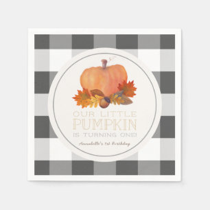 Pumpkin Black Buffalo Checks Birthday Napkins Pappersservett