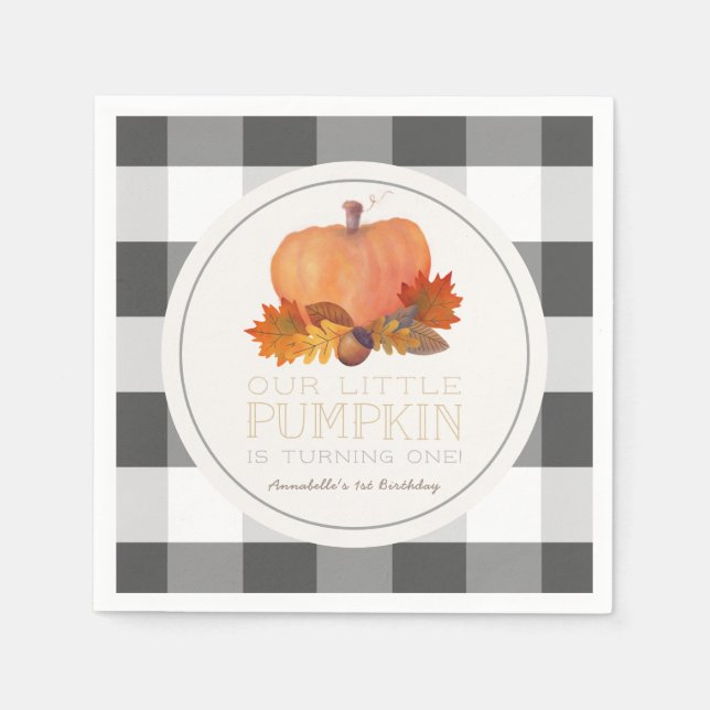 Pumpkin Black Buffalo Checks Birthday Napkins Pappersservett (Framsidan)