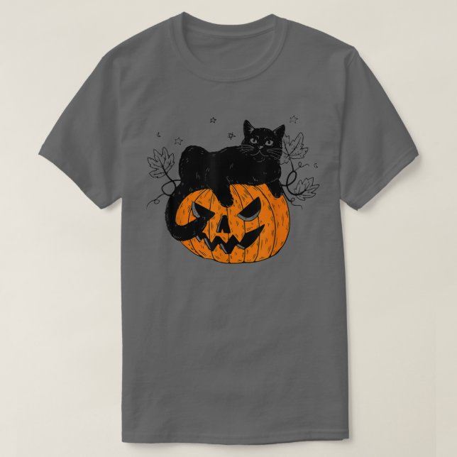 Pumpkin Black Cat Halloween Costume Scary Witch Fa T Shirt (Design framsida)