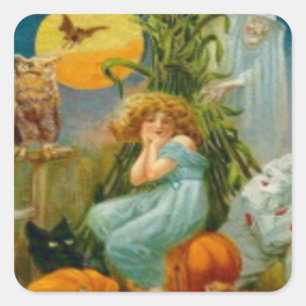Pumpkin Black Cat Witch Clown Uggla Frog Fladdermu Fyrkantigt Klistermärke