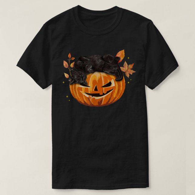 Pumpkin Black Höst löv Halloween Kitten C T Shirt (Design framsida)