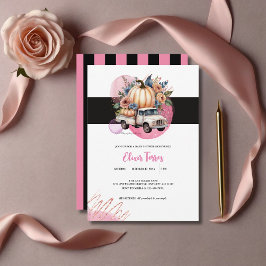 Pumpkin Black Rosa Blommigt Lastbil Baby Shower Inbjudningar