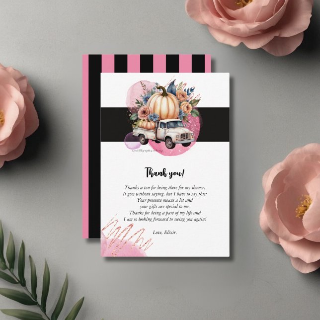 Pumpkin Black Rosa Blommigt Lastbil Baby Shower Tack Kort (Skapare uppladdad)