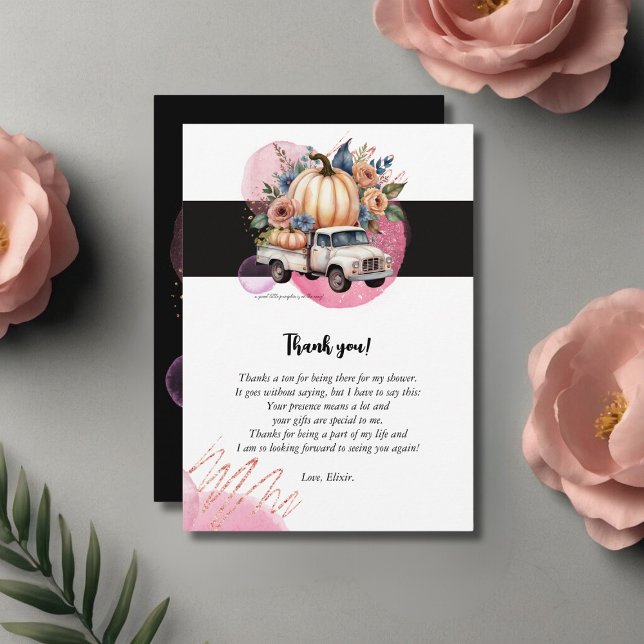 Pumpkin Black Rosa Blommigt Lastbil Baby Shower Tack Kort (Skapare uppladdad)