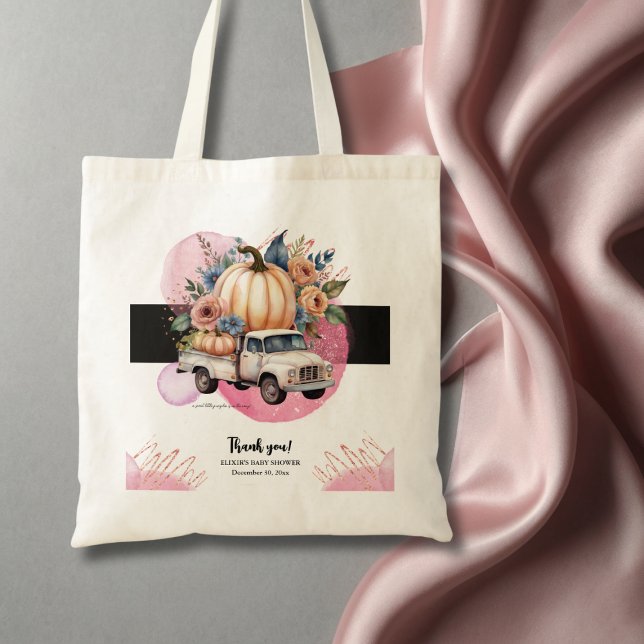 Pumpkin Black Rosa Blommigt Lastbil Baby Shower Tygkasse (Skapare uppladdad)