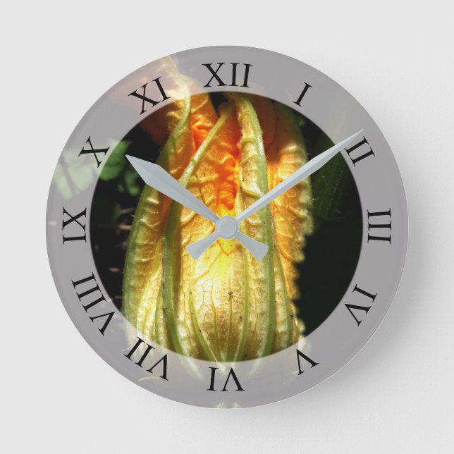 Pumpkin Blommar Wall Clock Rund Klocka (Framsida)