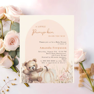 Pumpkin blommigt Arch teddy Baby Shower-inbjudan