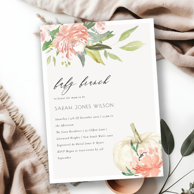 Pumpkin  Blommigt Baby Brunch Shower Inbjudan (Skapare uppladdad)