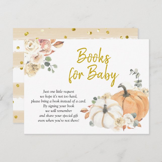 Pumpkin Blommigt Baby Shower Bokar för Baby Inbjudan Vykort (Fram/baksida)