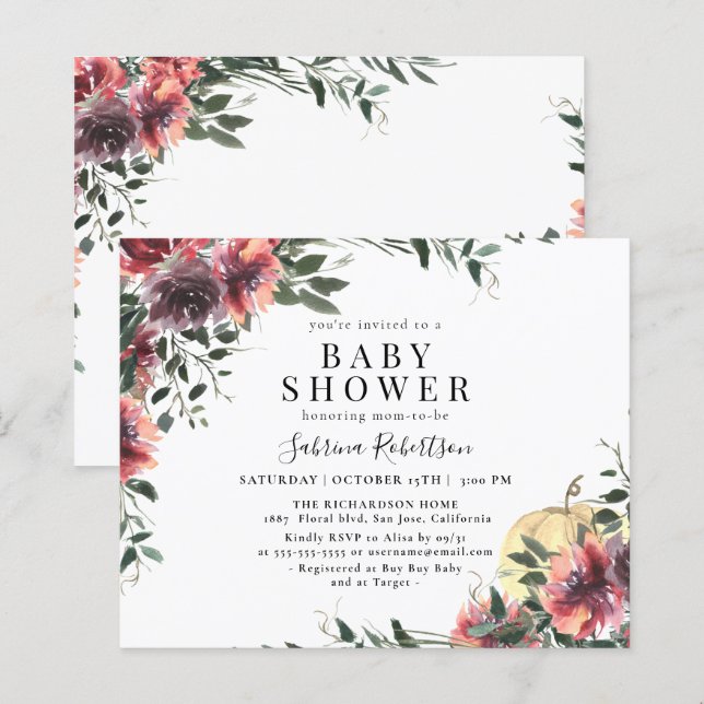 Pumpkin Blommigt Baby Shower för budgetBlommigt (Fram/baksida)