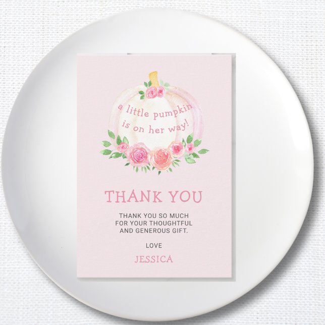 Pumpkin Blommigt Baby Shower Rosa Tack Kort (Skapare uppladdad)