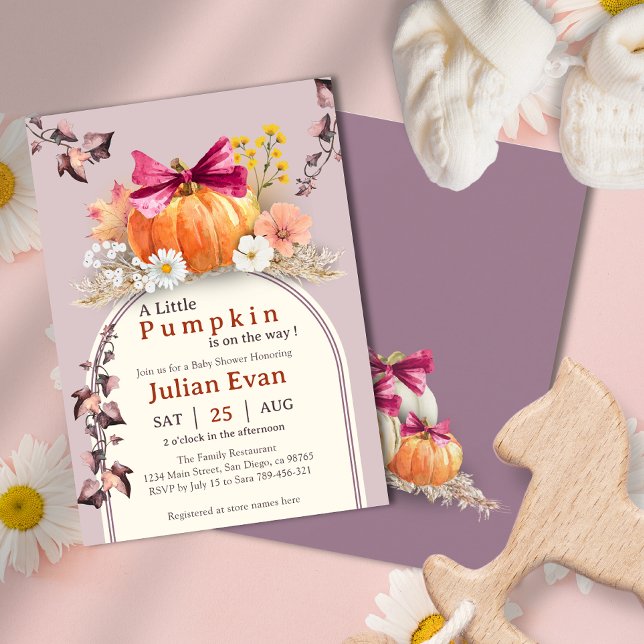 Pumpkin Blommigt Bow Baby Shower-inbjudan Meddelande (Skapare uppladdad)