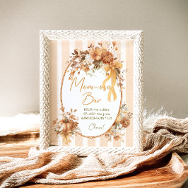 Pumpkin Blommigt Bow Baby Shower Mamma-osa Pub Poster