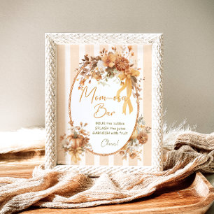Pumpkin Blommigt Bow Baby Shower Mamma-osa Pub Poster