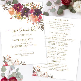 Pumpkin Blommigt Fall Wedding Ceremony Program